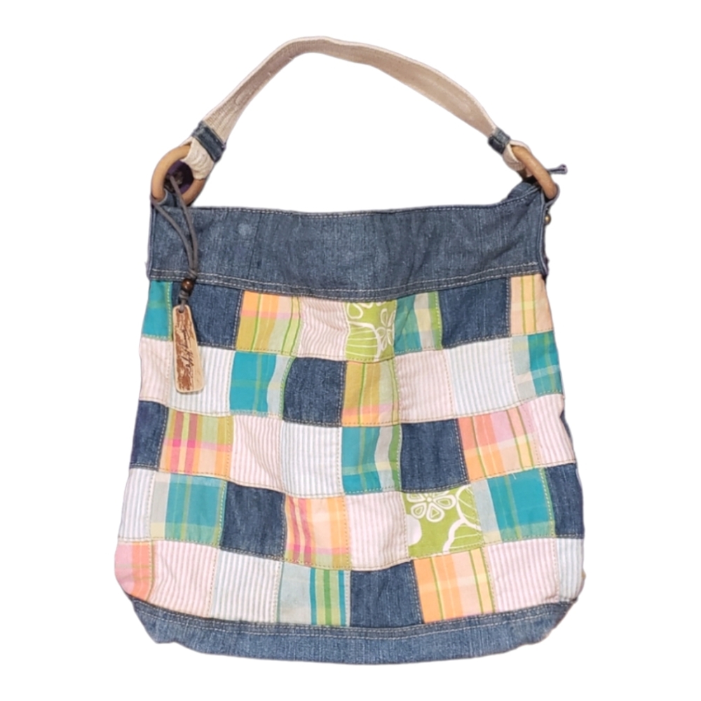DENIM TOMMY HILFIGER TOTE BLUE MADRAS Patchwork SHOULDER BAG